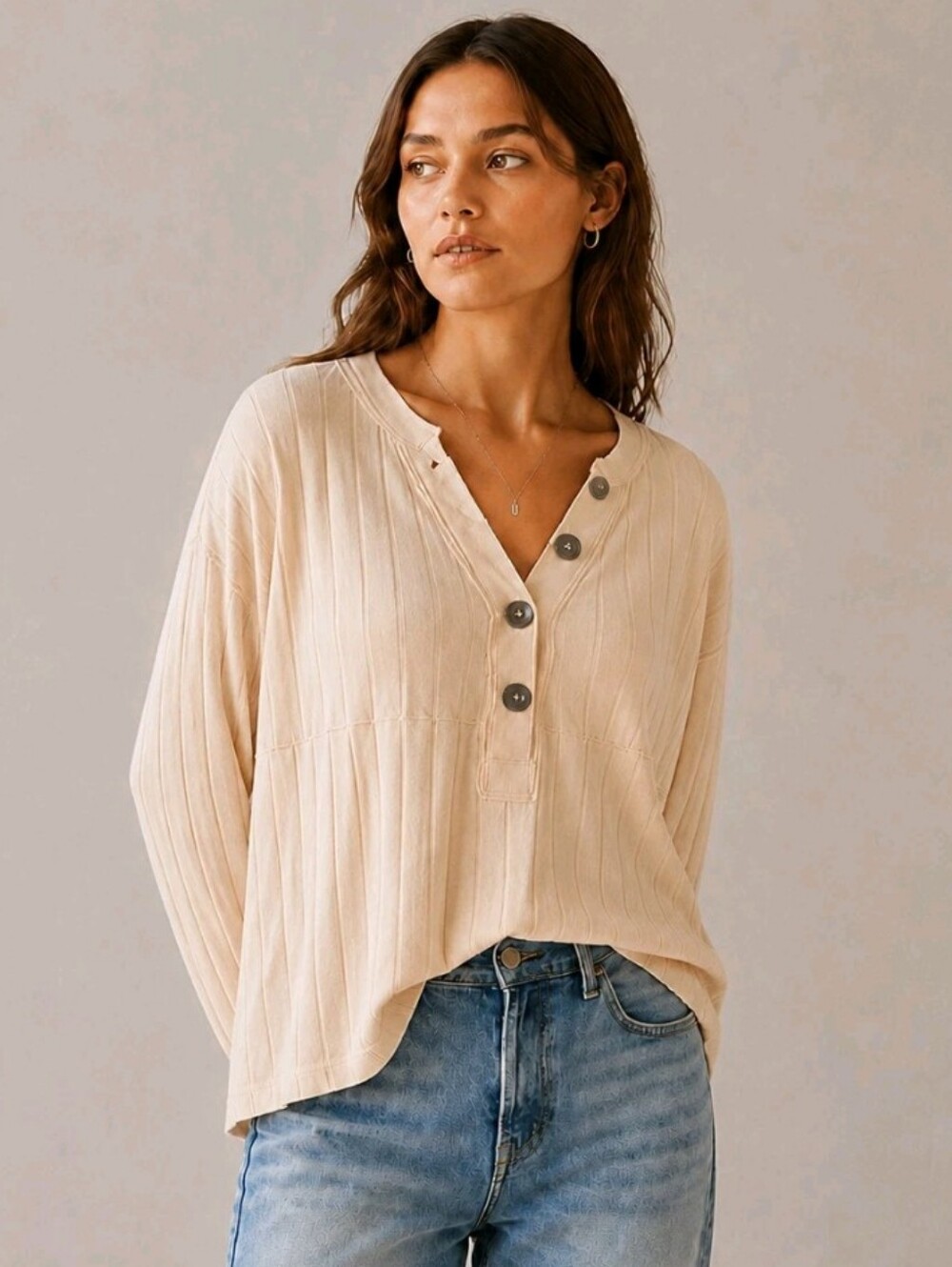 We The Free People In The Mix Henley Top Size XS Ribbed Boxy Oversized Bohemian